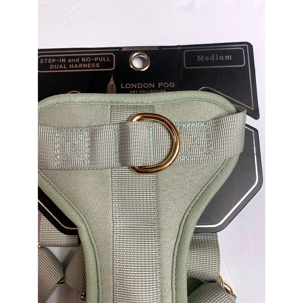 London Fog med Pet Collection Medium Sage Green Step-In No-Pull Dual Dog Harness
